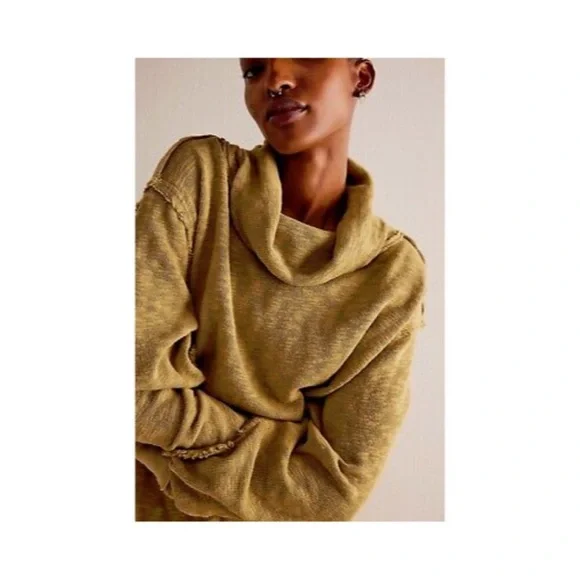 Free People NWOT We the Free‎ Moss Timmy Turtle Cowl Neck Cotton Tunic Top L - Picture 3 of 6